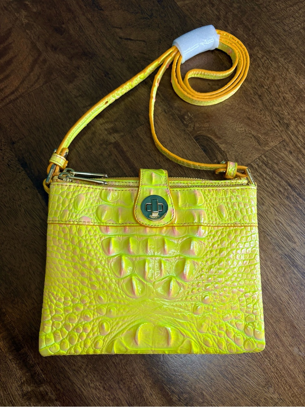 Brahmin EUC Mina - Nova - Neon Yellow, Pink - Pearl Accents - HTF, RARE